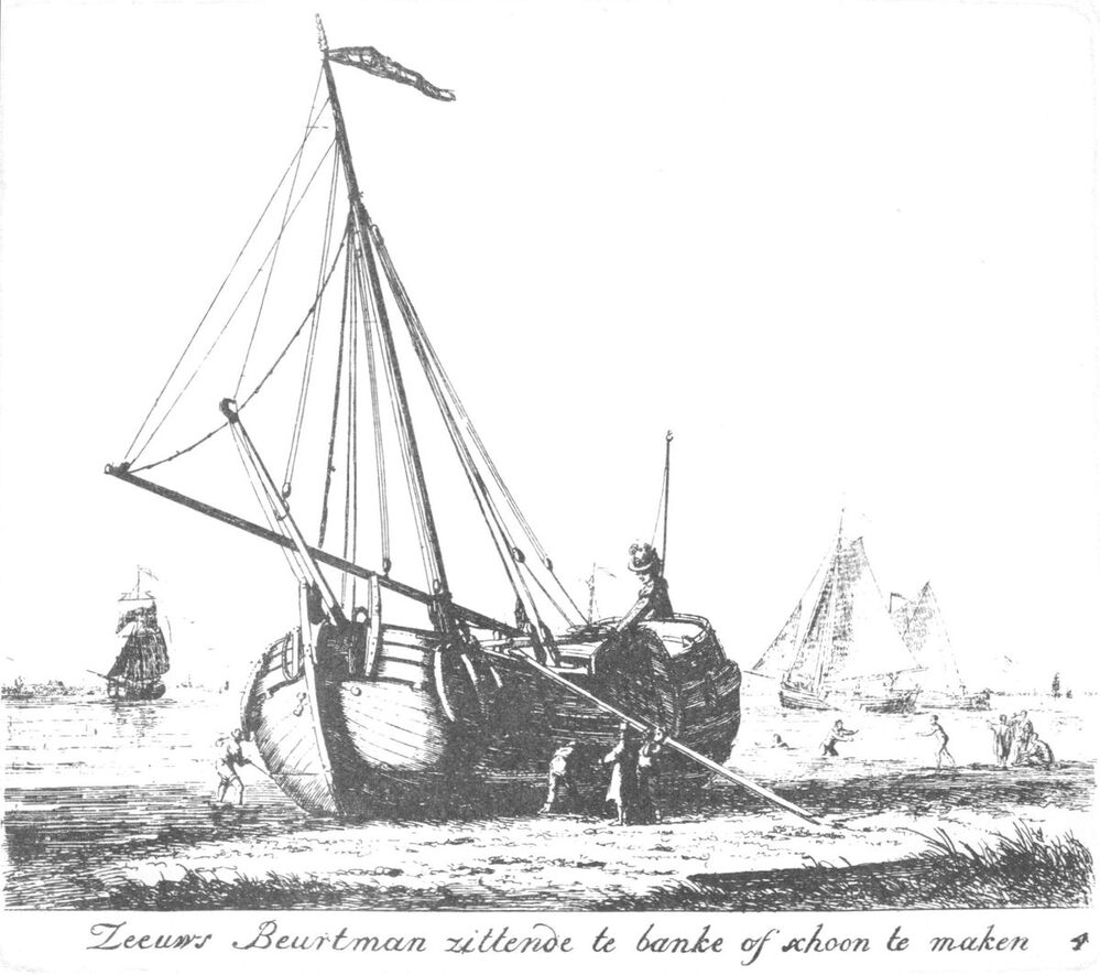"Zeeuws beurtman zittende te banke of schoon te maken", kopergravure door Gerrit Groenewegen, 1801