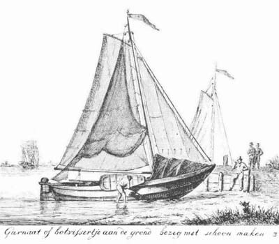 "Garnaal of botvissertje aan de grond bezig met schoon maken", kopergravure door Gerrit Groenewegen, 1801