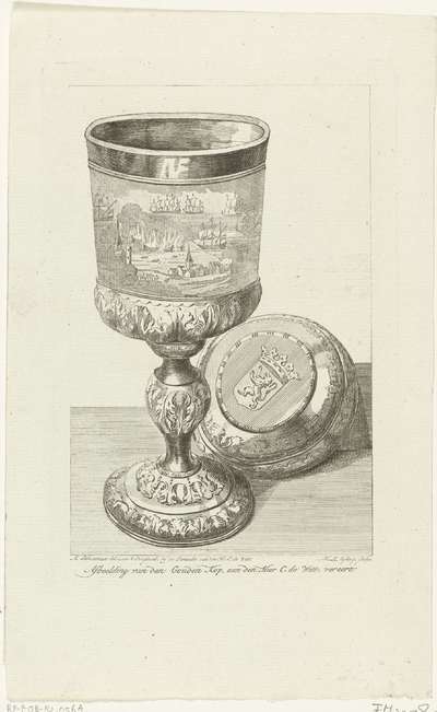 "Afbeelding van den Gouden Kop aan den Heer C. de Wit vereert.", gravure door H.L. Meyling en A. Schouman