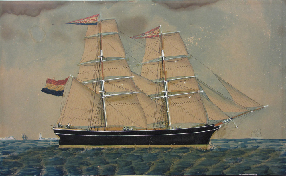 De schoenerbrik 'Anna Helena', geaquarelleerde pentekening