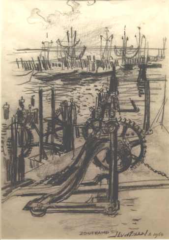 Zoutkamp, tekening door J.L. van der Baan, ± 1964