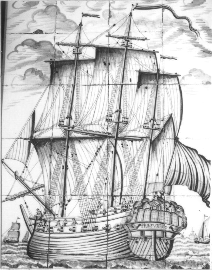 Tegeltableau met het fregat "Prins Vreso", 18e eeuw