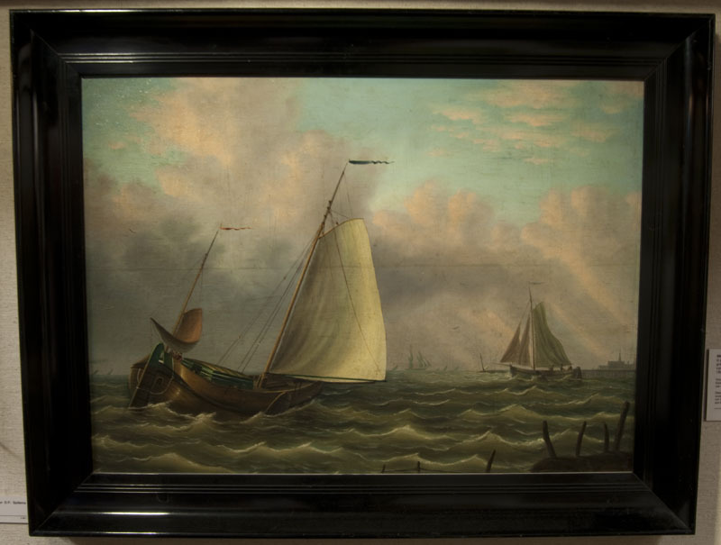 Smakschip op de Zuiderzee, olieverf op paneel door D.P. Sjollema, 1820.