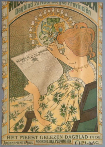 Affiche van " Het Nieuwsblad van het Noorden", door J.G. van Caspel, 1900