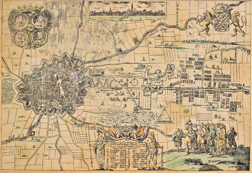 Groningen is belegert door den ceurvorst van Ceulen en de vorst van Münster op den 9 iuly en verlaeten den 17 aug. 1672. Reproductie van een gravure.