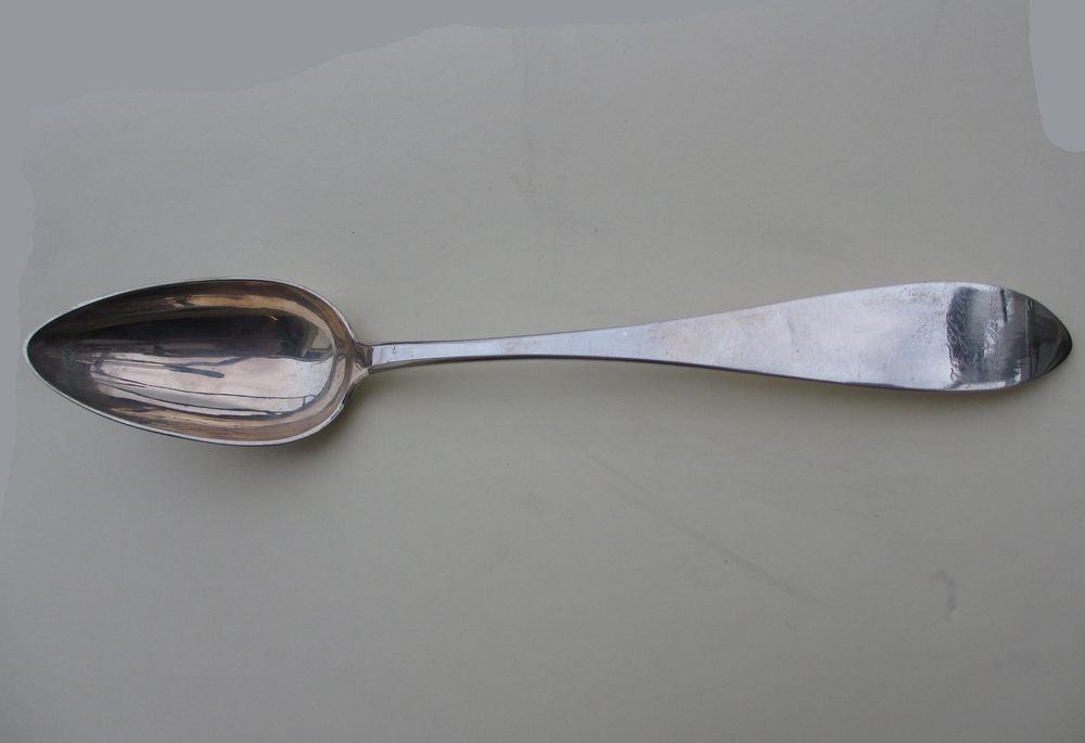 Oostzeelepel "J.F. Hein in Danzig" met ingepunte inscriptie: 'A.W. Pronk', 1851