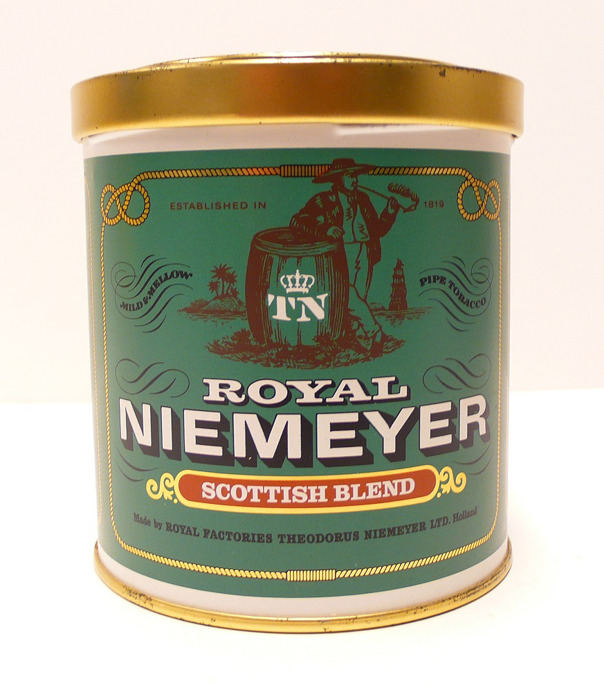 Tabaksblik van het merk Royal Niemeijer, geproduceerd door Theodorus Niemeijer te Groningen