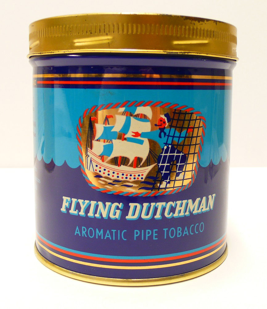 Tabaksblik van het merk Flying Dutchman, geproduceerd door Theodorus Niemeyer te Groningen