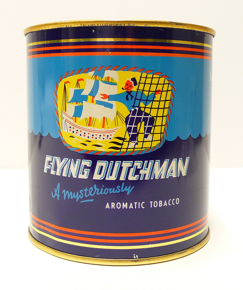 Tabaksblik van het merk Flying Dutchman, geproduceerd door Theodorus Niemeyer Ltd. te Groningen