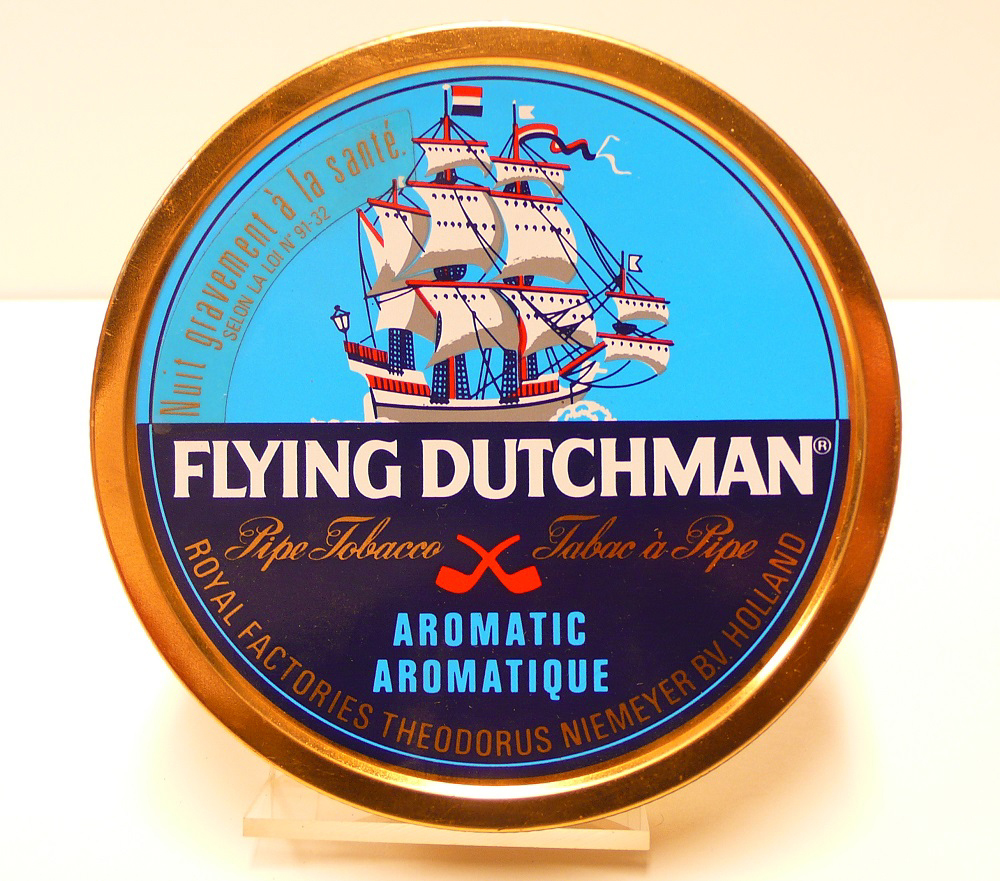 Tabaksblik van het merk Flying Dutchman, geproduceerd door Theodorus Niemeyer