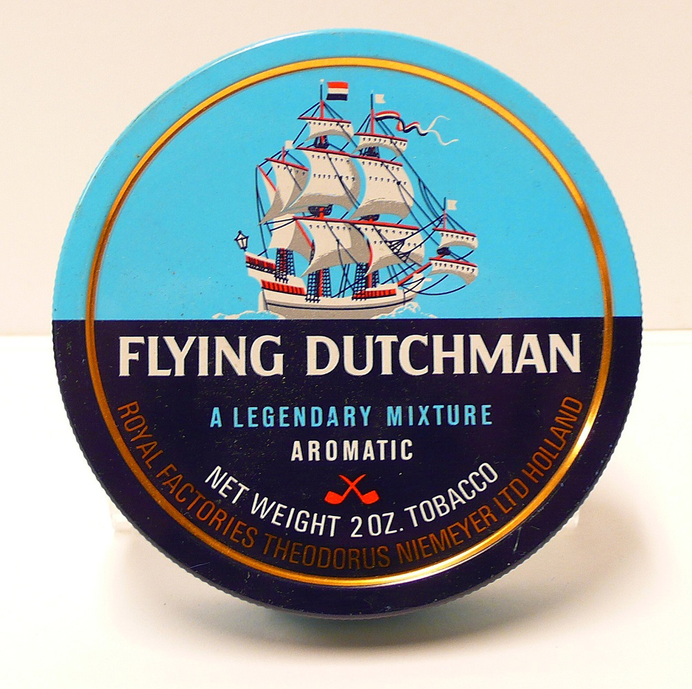 Tabaksblik van het merk Flying Dutchman, geproduceerd door Royal factories Theodorus Niemeyer LTD Holland