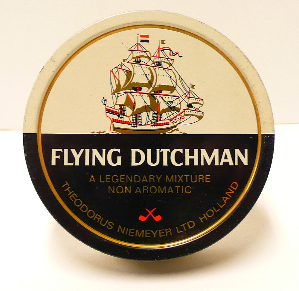 Tabaksblik van het merk Flying Dutchman geproduceerd door Theodorus Niemeyer LTD Holland