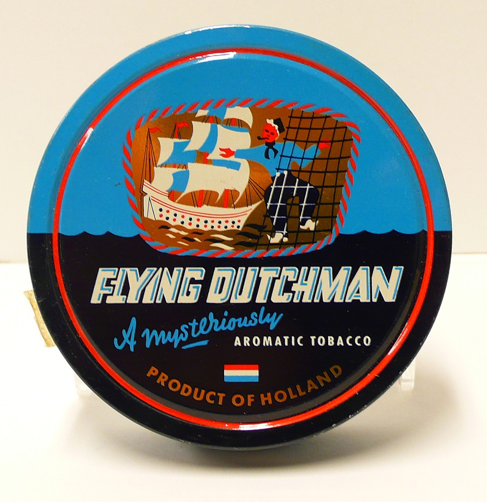 Tabaksblik van het merk Flying Dutchman geproduceerd door Theodorus Niemeijer Ltd Holland