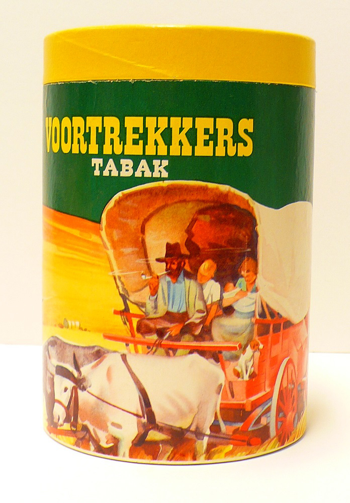Tabaksdoos van het merk Voortrekkerstabak geproduceerd door Theodorus Niemeijer N.V. Groningen