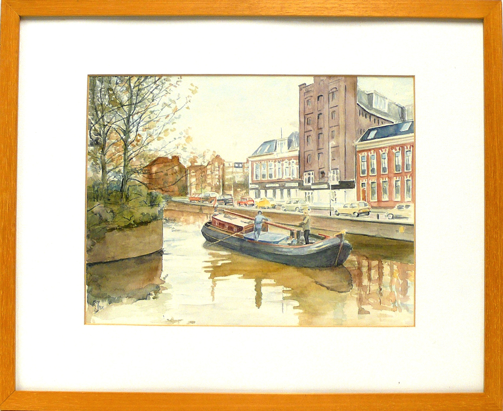 Alida op weg naar het Scheepvaartmuseum, aquarel door Jan Jansen 1991