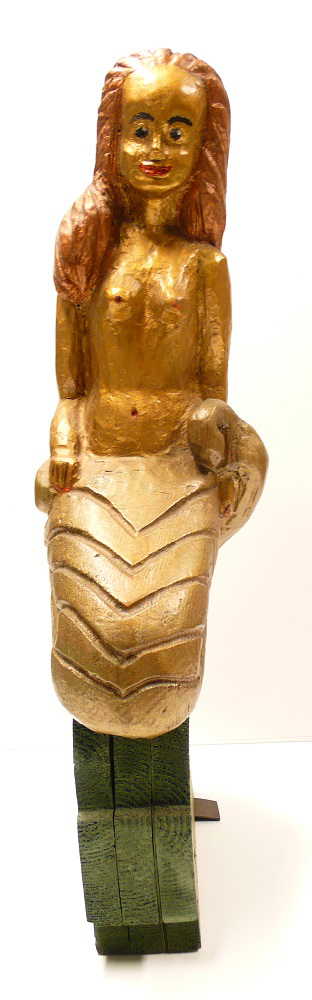 Roerkop van zeemeermin op houten houder