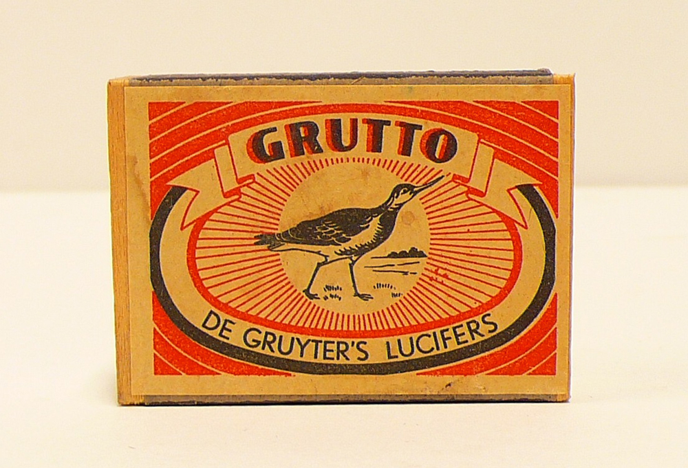 Lucifersdoosje van het merk "Grutto" vervaardigd door De Gruyter's Lucifers.