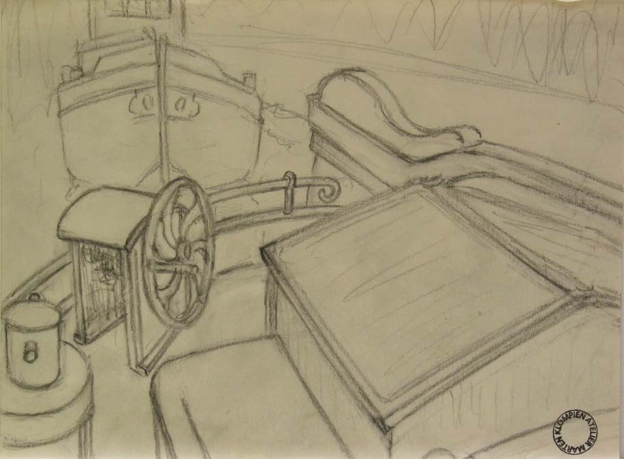 Comp. Twee Schepen, potloodtekening, M. Klompien, 1950
