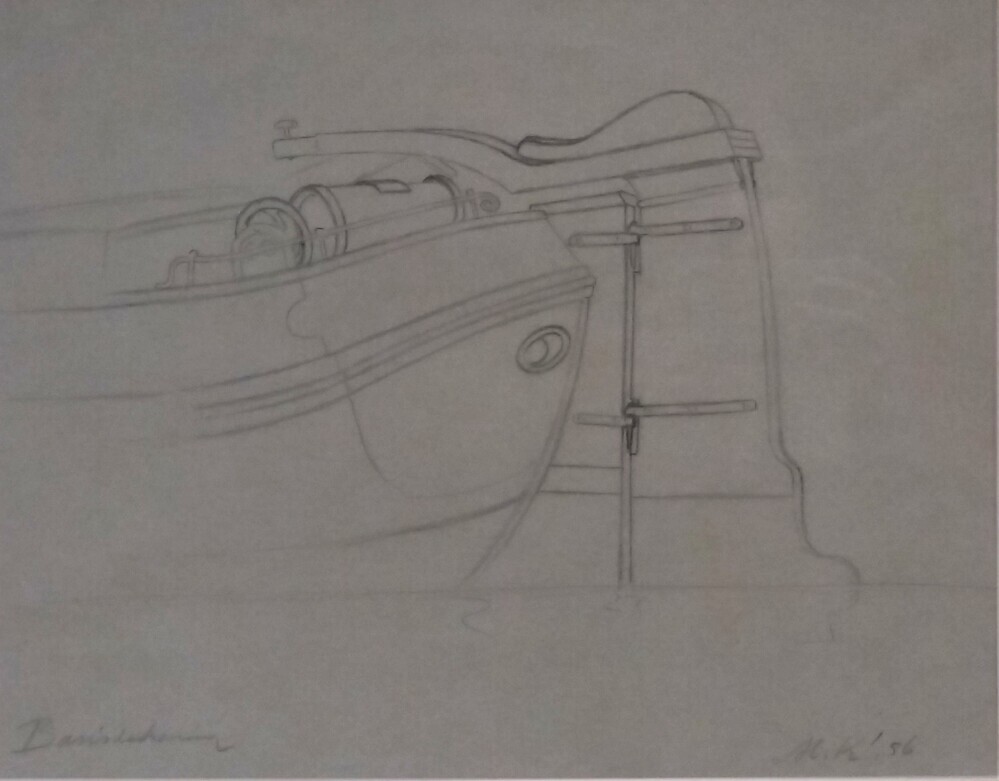 tekening van een achterspiegel van een schip