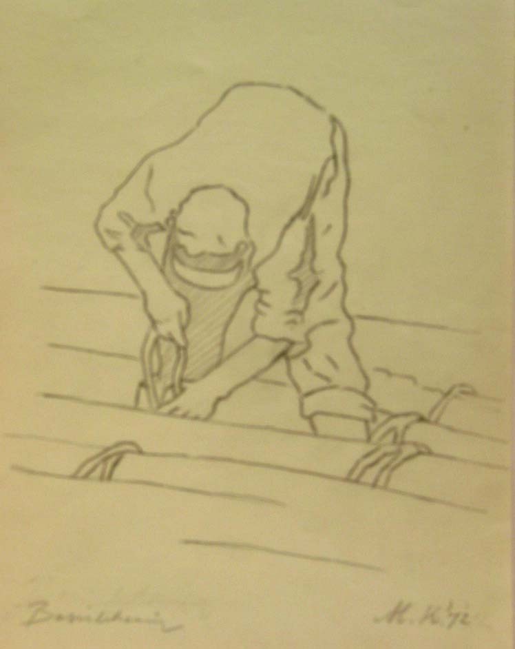 Zinkstukkenvlechter, potloodtekening, M. Klompien, 1972