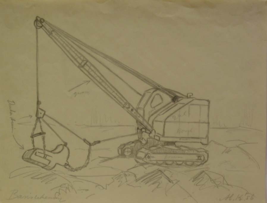 Graafmachine, potloodtekening, M. Klompien, 1956