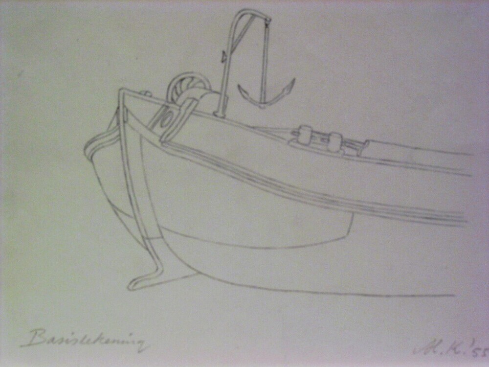 Scheepsboeg, potloodtekening, M. Klompien, 1955