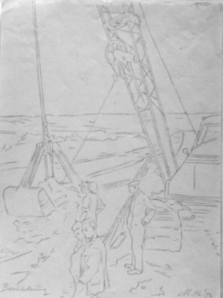Eemshaven, potloodtekening, M. Klompien, 1972