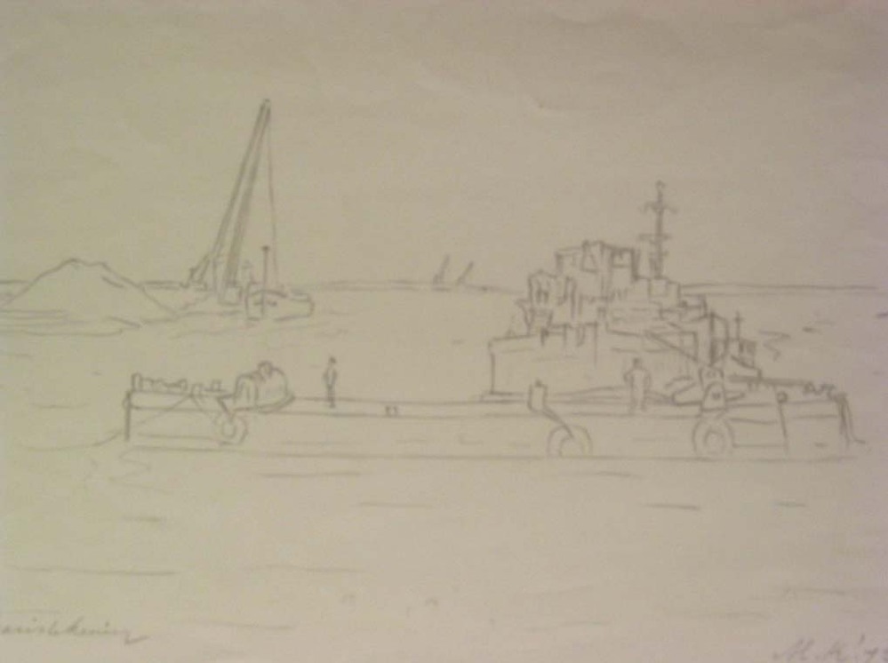 Eemshaven, potloodtekening, M. Klompien, 1972