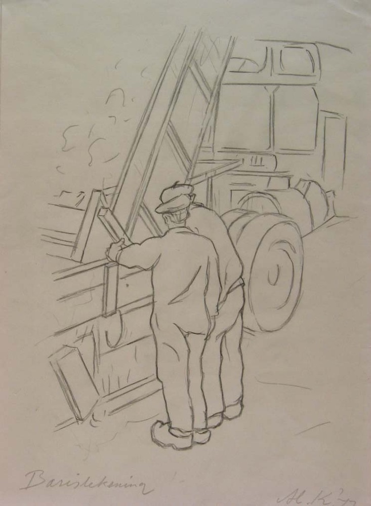 Eemshaven, potloodtekening, M. Klompien, 1972