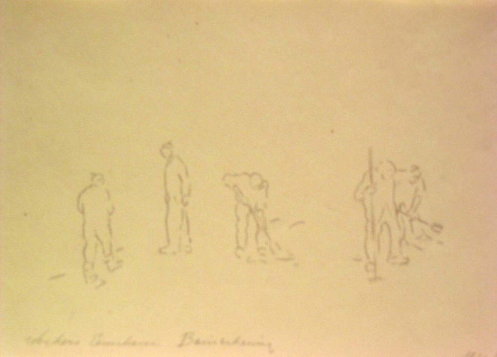 Werkers Eemshaven, potloodtekening, M. Klompien, 1972