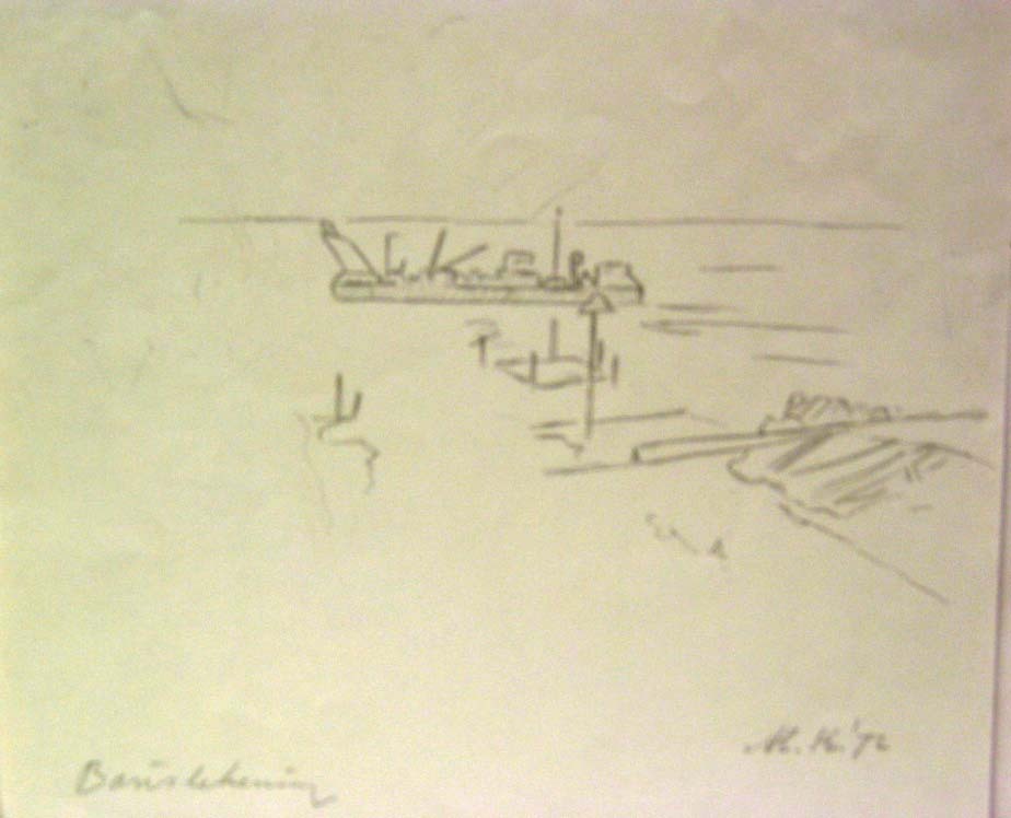 Eemshaven, potloodtekening, M. Klompien, 1972