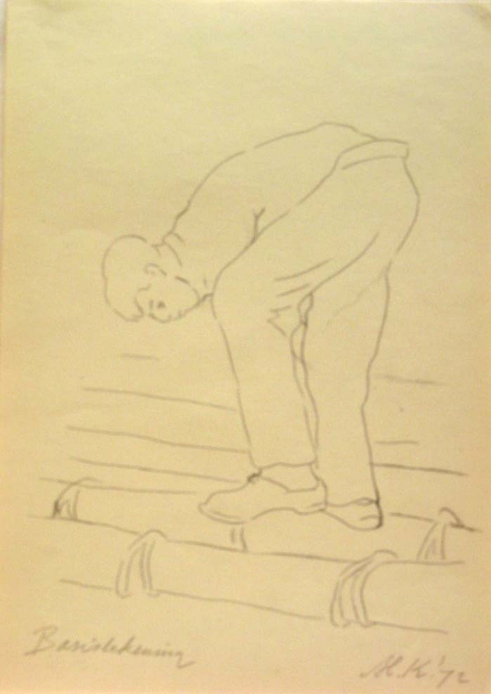 Zinkstukkenvlechter Eemshaven, potloodtekening, M. Klompien, 1972