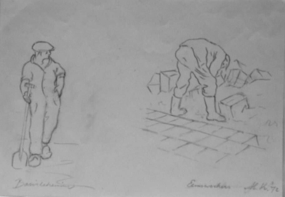 Eemswerkers, potloodtekening, M. Klompien, 1972