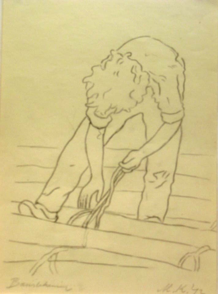 Zinkstukkenvlechter, potloodtekening, M. Klompien, 1972