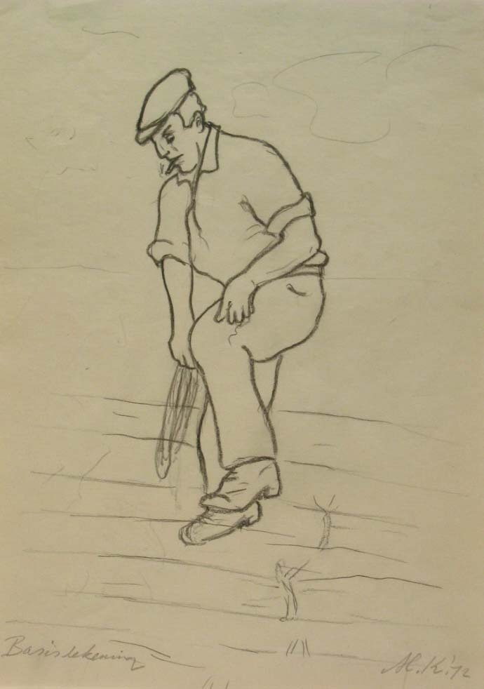 Zinkstukkenvlechter, potloodtekening, M. Klompien, 1972