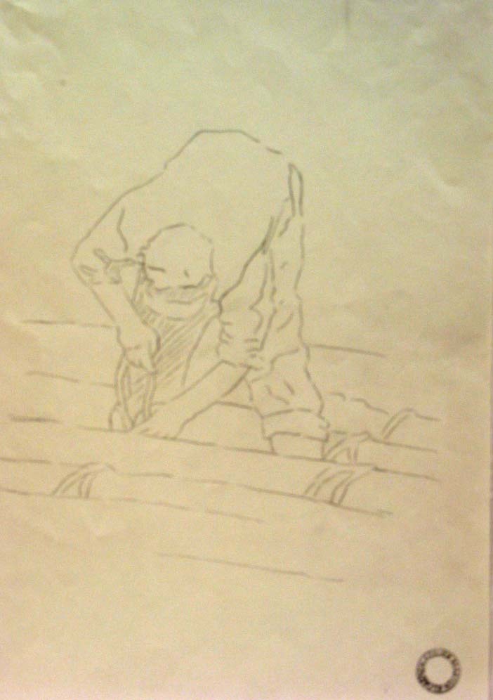 Zinkstukkenvlechter Eemshaven, potloodtekening, M. Klompien, 1972