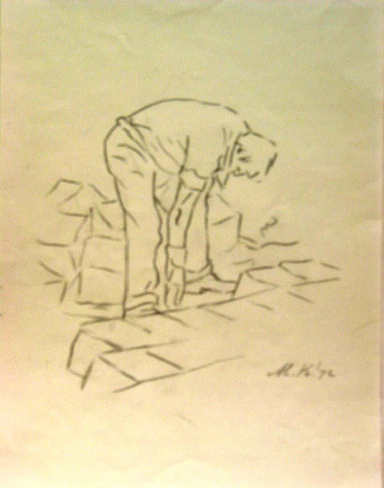 Dijkwerker, potloodtekening, M. Klompien, 1972