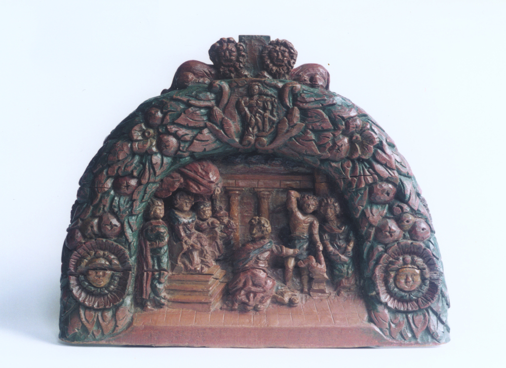 Hakkebord met de afbeelding van Salomo's eerste Recht, 18e - 19e eeuw.