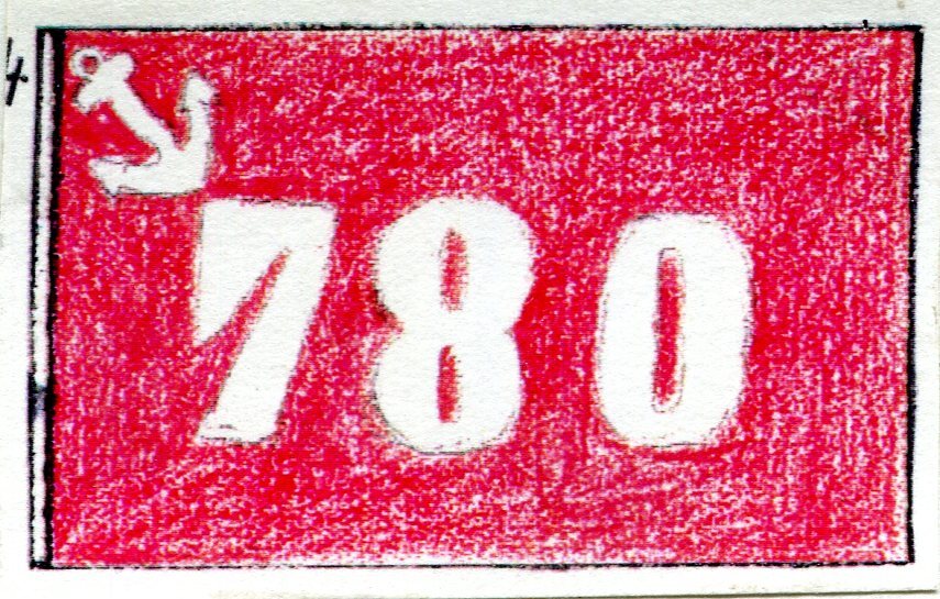 Vlag 780 van het zeemanscollege "Zeemanshoop" te Amsterdam, gevoerd door de schoener-galjoot 'Goudvisch' van Hoogezand (1868-1884), kapitein E.J. Teensma, circa 1880.