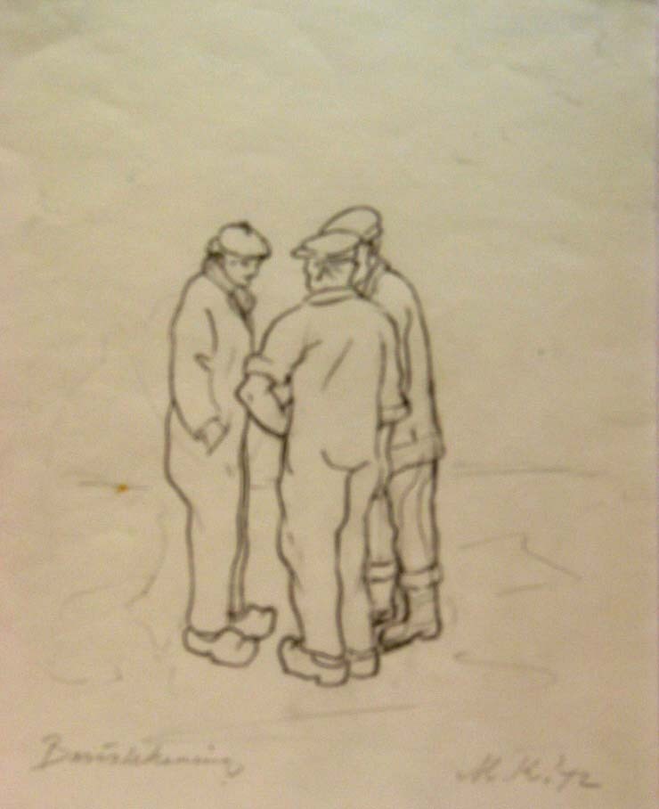 Eemswerkers, potloodtekening, M. Klompien, 1972