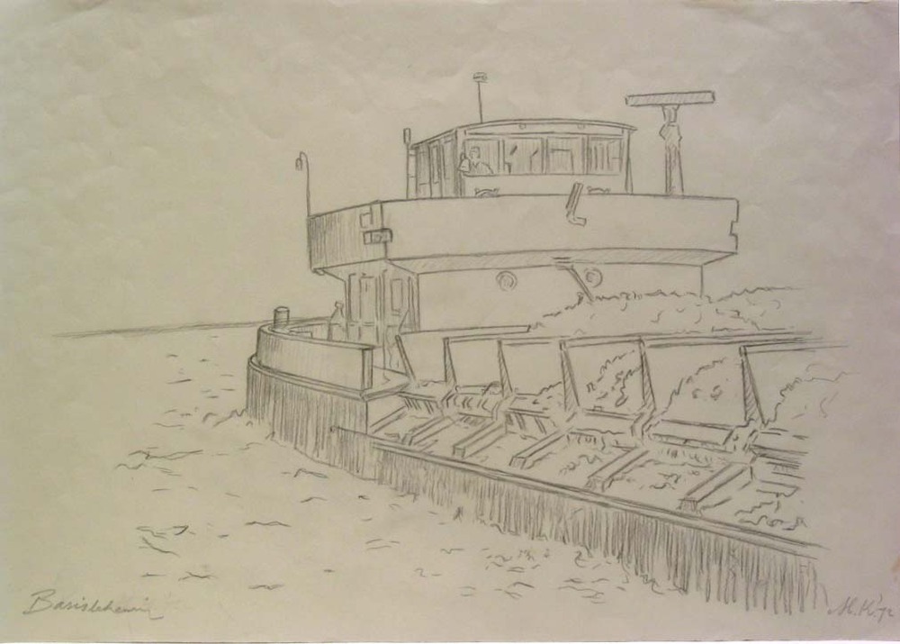 Eemshaven, potloodtekening, M. Klompien, 1972