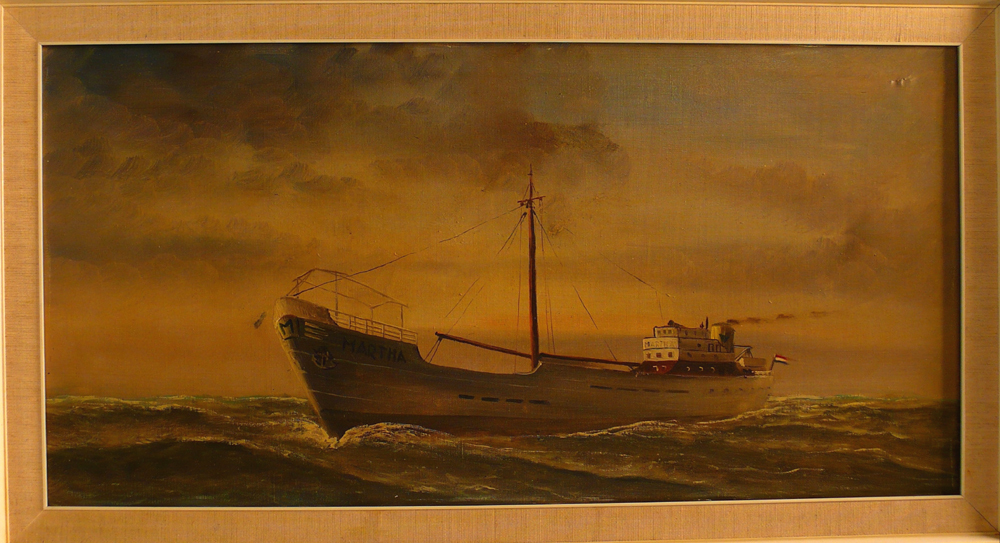 De kustvaarder 'Martha' op zee, olieverf op doek, ca. 1925-1975.