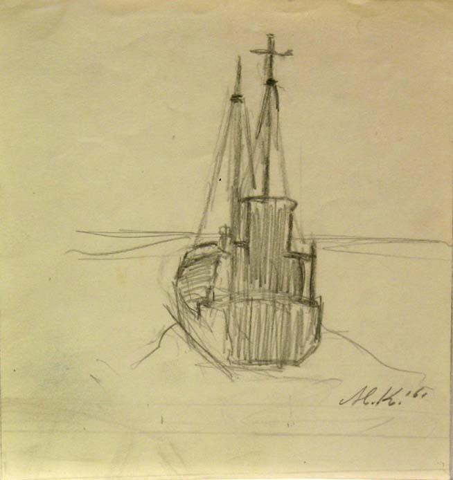 Viskotter, potloodtekening, M. Klompien, 1961