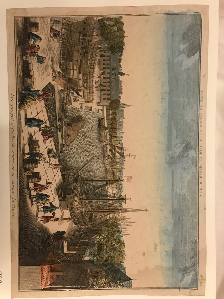 "Vue perspective du Bassin et Parc de la Marine du Havre", gravure, ca. 1750-1800.