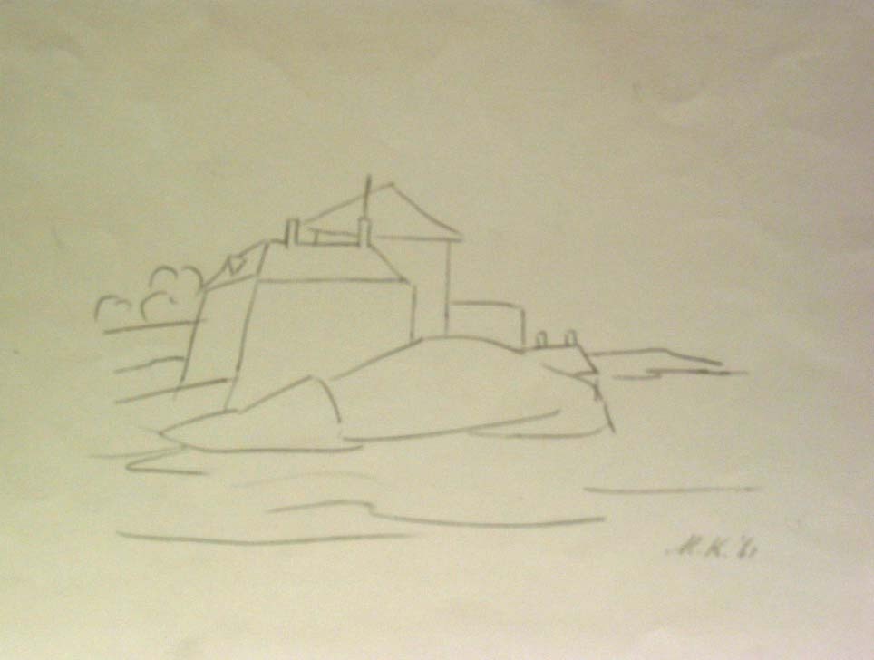 Dalarö Skans, Zweden, potloodtekening, M. Klompien, 1961