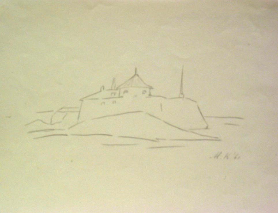 Dalarö Skans, Zweden, potloodtekening, M. Klompien, 1961