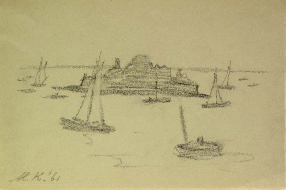 Omgeving Kalmar (Zweden), potloodtekening, M. Klompien, 1961