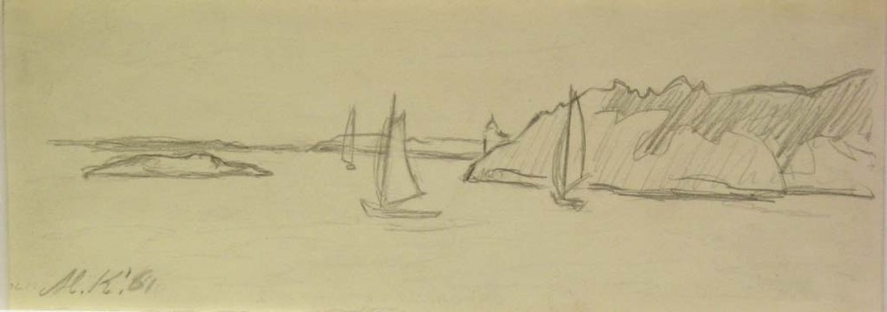 Stockholms Skargard (Zweden), potloodtekening, M. Klompien, 1961