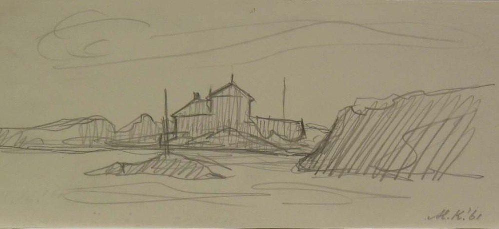 Dalarö Skans Stockholms Skargard (Zweden), potloodtekening, M. Klompien, 1961