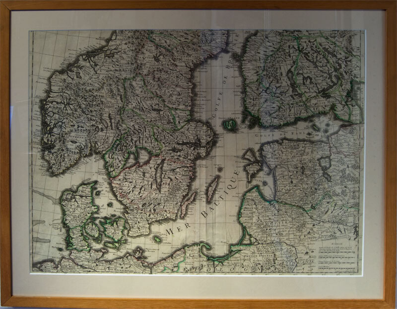 Kaart van Skandinavie, gravure door Liebaux begin 18e eeuw